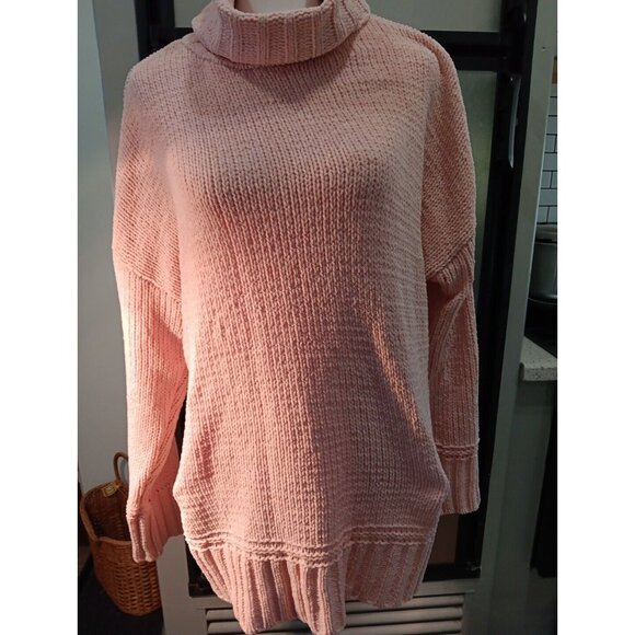 Aerie Womens Light Pink Chunky Knit Turtleneck Oversized Sweater, Soft, Size Med - Picture 1 of 11